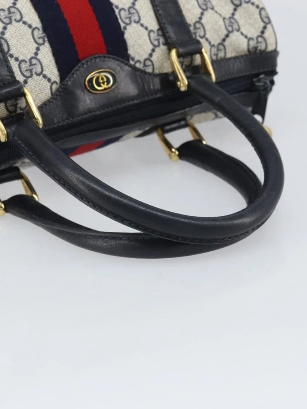 GUCCI GG Supreme Sherry Line Bag PVC Navy Gold Red 012 3841 58 Auth 169093 - Picture 8 of 16